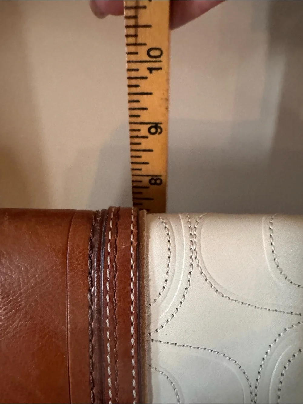 Coach Hampton Signature Embossed Leather Satchel -Cream with Saddle Brown Trim - Picture 11 of 16
